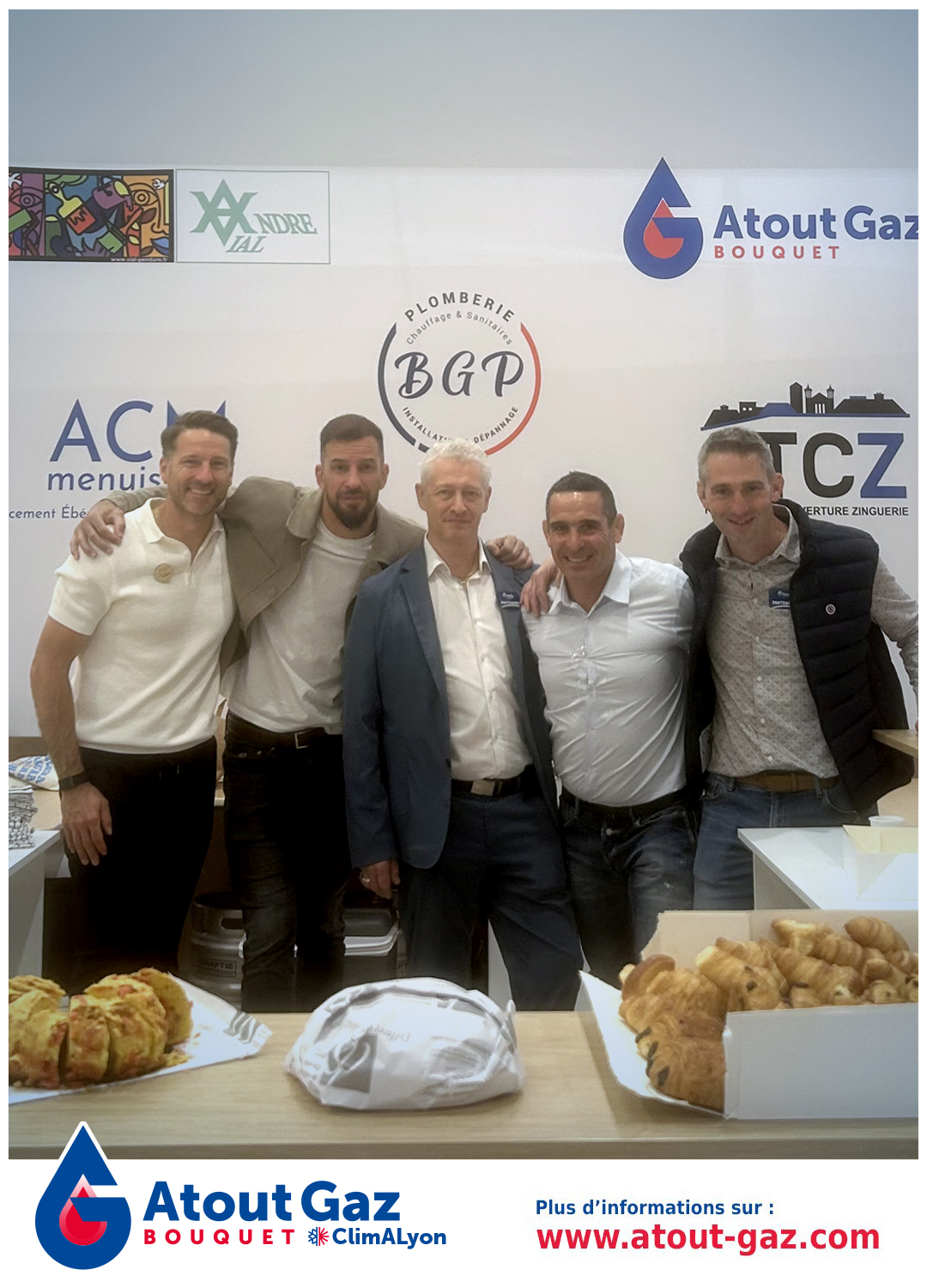 ATOUT GAZ était présent sur les stands 43-44-65-66, aux côtés de partenaires et entreprises locales :
ACM Menuiserie, BGP Plomberie, 2TCZ, SAS André VIAL, BOUQUET et CLIMALYON.